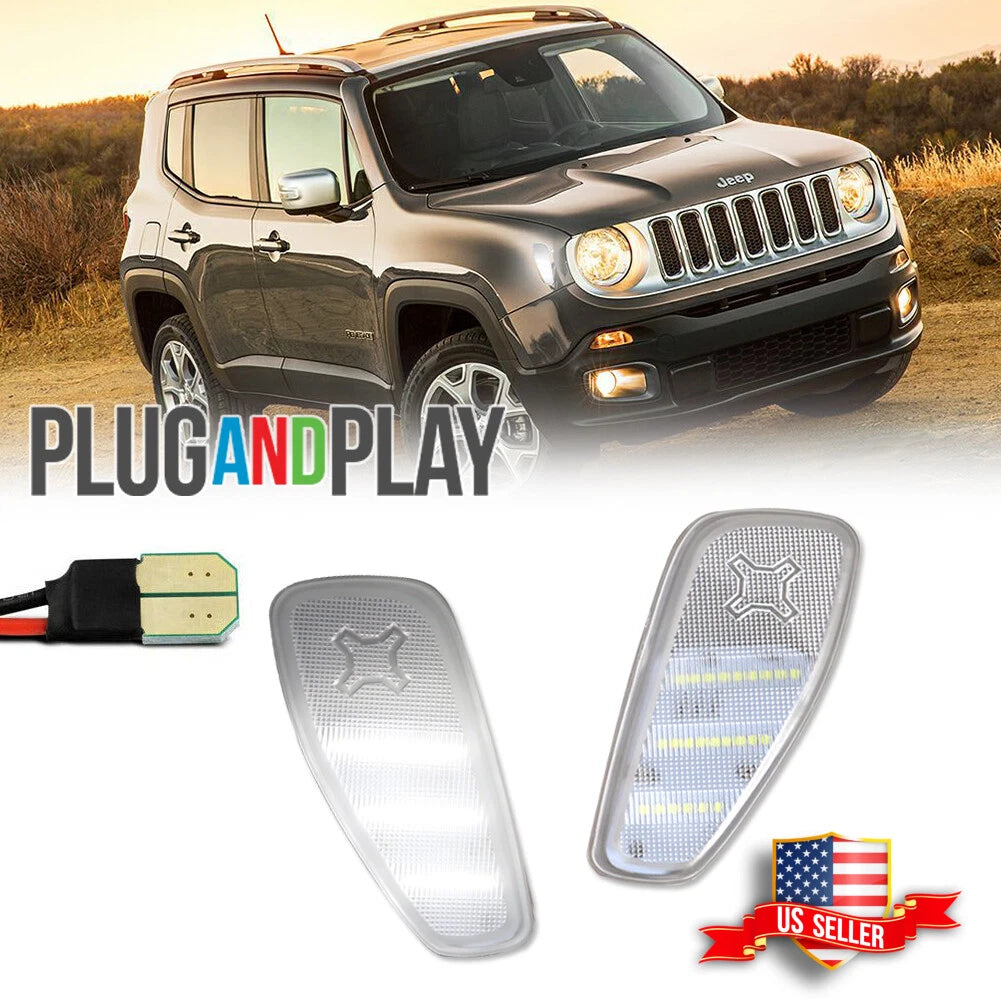 2X Clear White LED Side Marker Lights for Jeep Renegade (2015–2023)