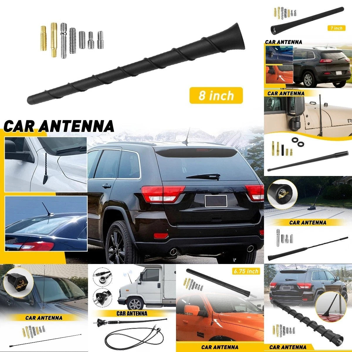Short Removable Antenna Mast for Chrysler Jeep Dodge (Universal)