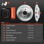 Rear Drilled Brake Rotors for Ford Focus (2001–2007) Fiesta (2014–2019)