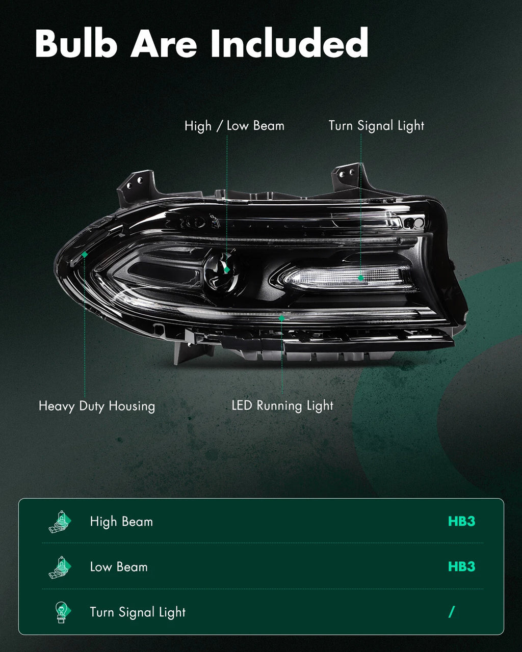 Right Side Headlight Assembly for Dodge Charger (2015–2023) Black Housing