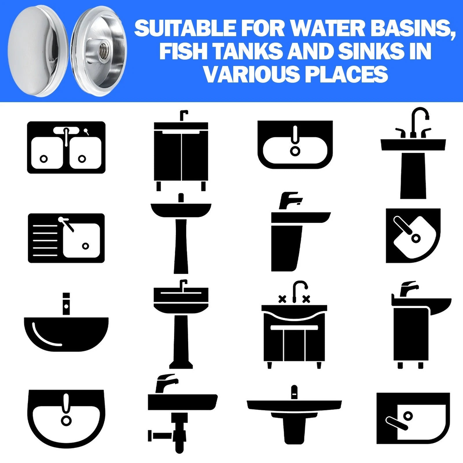 38mm Replacement Sink Waste Plug Cap for (Chrome)