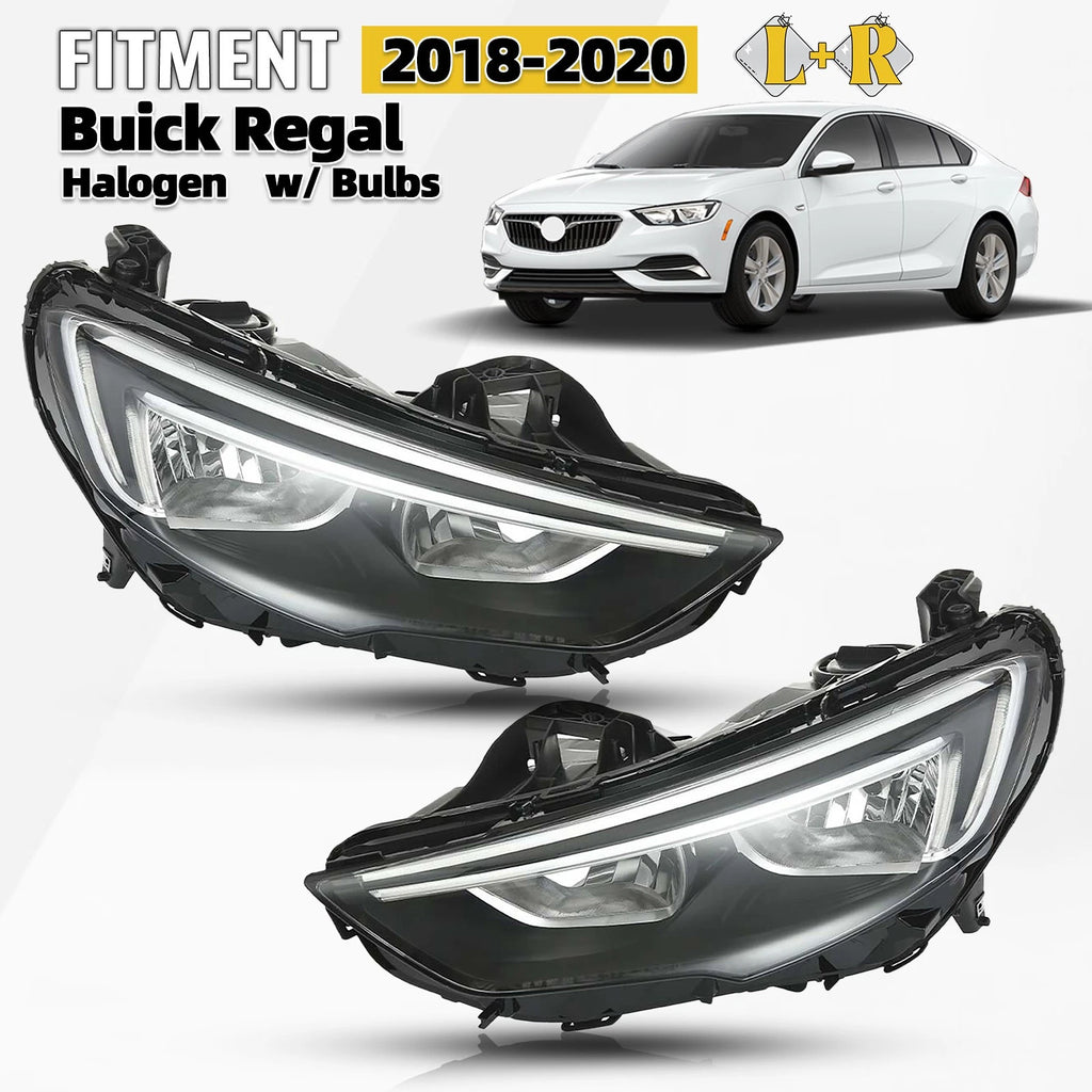 Halogen Headlight Set for Buick Regal (2018–2020) with Bulb Left+Right Pair
