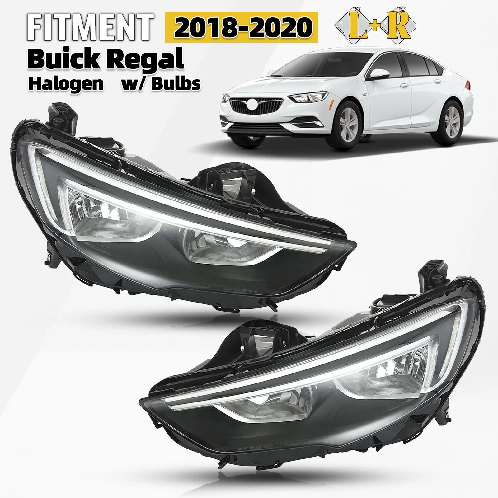 Halogen Headlight Set for Buick Regal (2018–2020) with Bulb Left+Right Pair