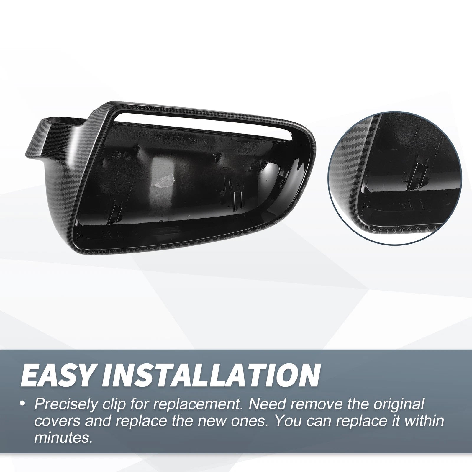 Pair Rearview Mirror Cover Cap Black Carbon Fiber for Audi S3 A4 S4 A6 (2000–2016)