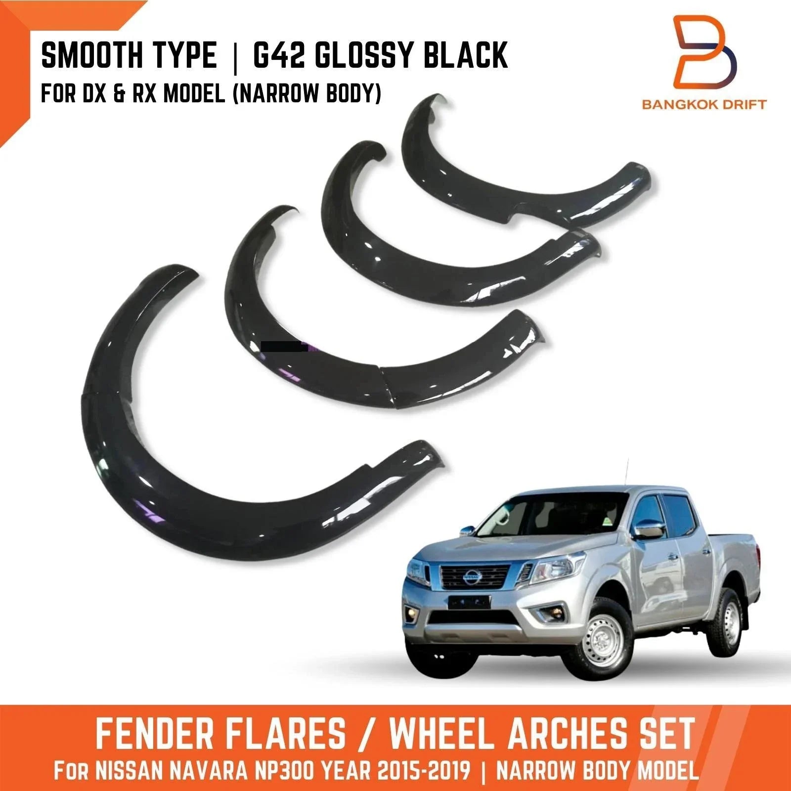 Glossy Black Fender Flares for Nissan Navara NP300 D23 Narrowbody (15-19)