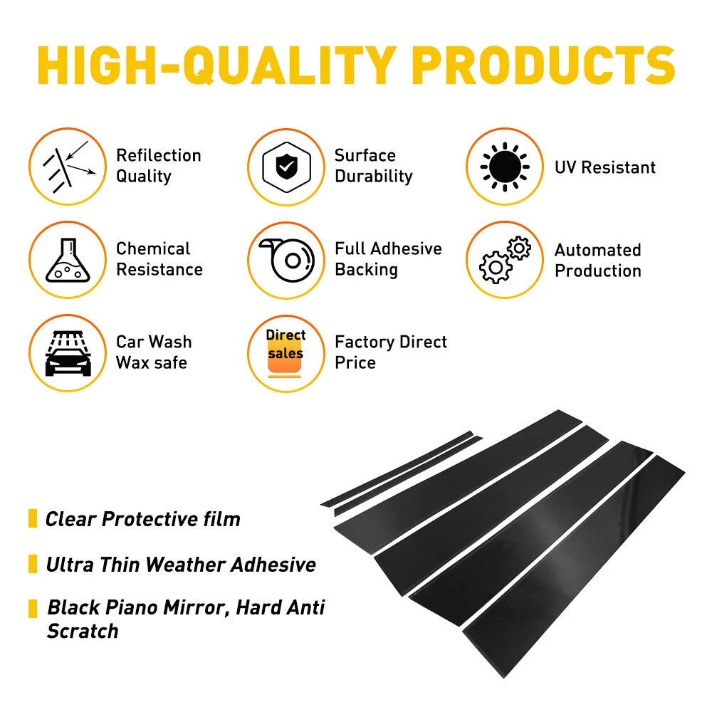Set of 6 Black Window Pillar Posts for Toyota Corolla (2009–2013)