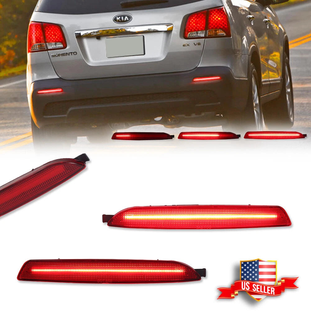 Red LED Rear Bumper Reflector Tail Lights for Kia Sorento (2011–2013)