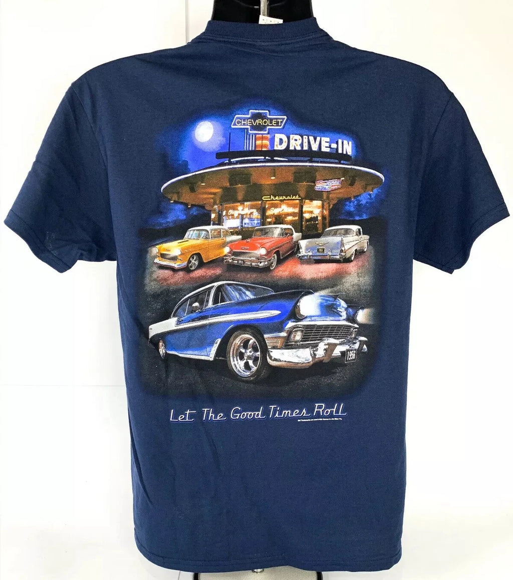 Chevy Tri-Five T-Shirt Blue for Bel Air 150 210 Drive In Scene (1955–1957)