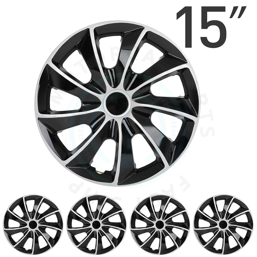Set of 4 Black Universal Hub Caps for R15 Tire & Steel Rim