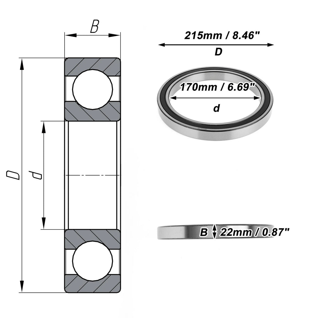 Deep Groove Ball Bearing 6834VV for Scooter Skateboard Wheel (P0)