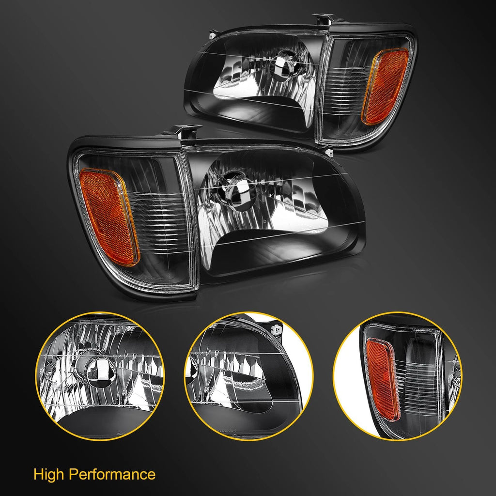 Set of 2 Black Housing Headlights for Toyota Tacoma (2001–2004)