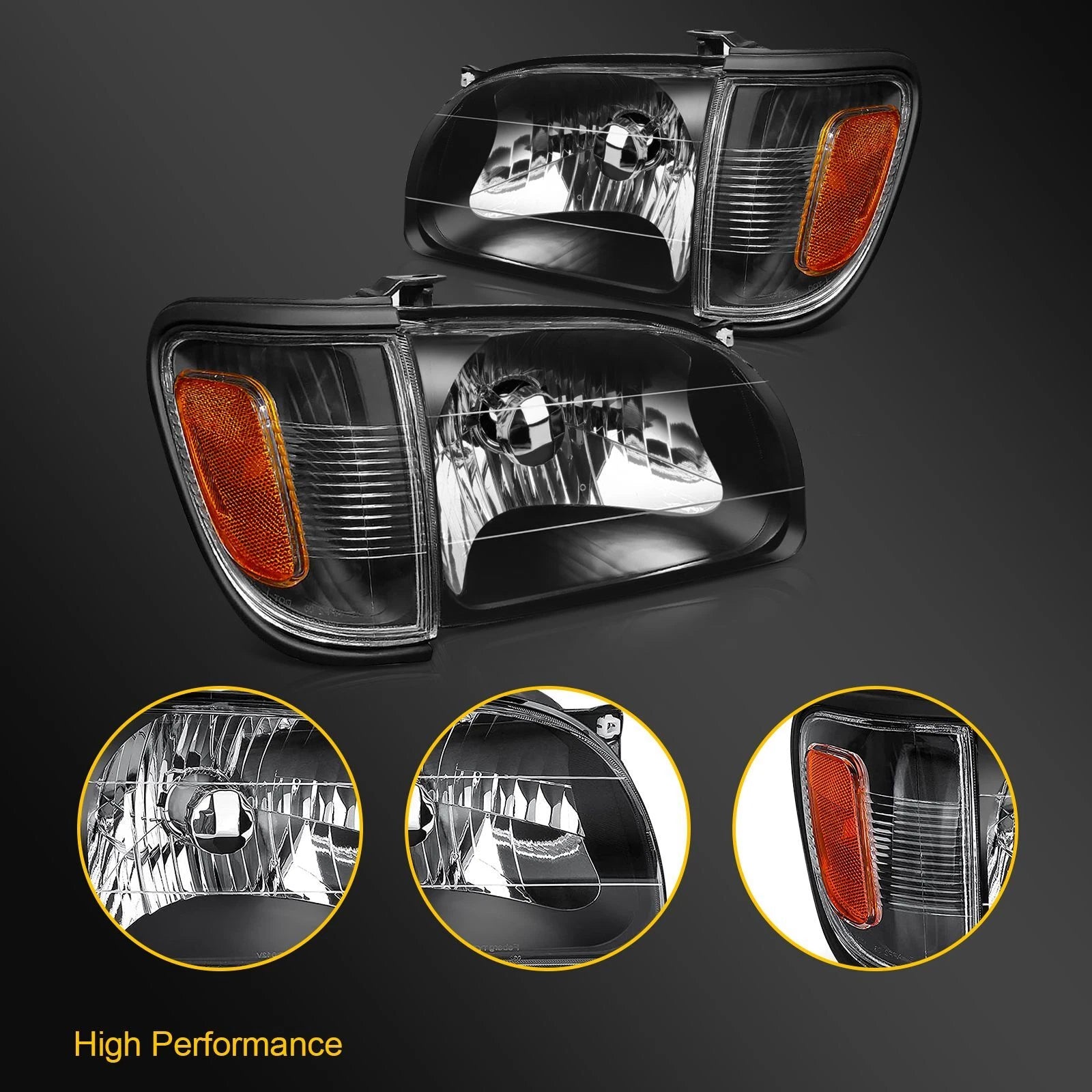 Set of 2 Black Housing Headlights for Toyota Tacoma (2001–2004)