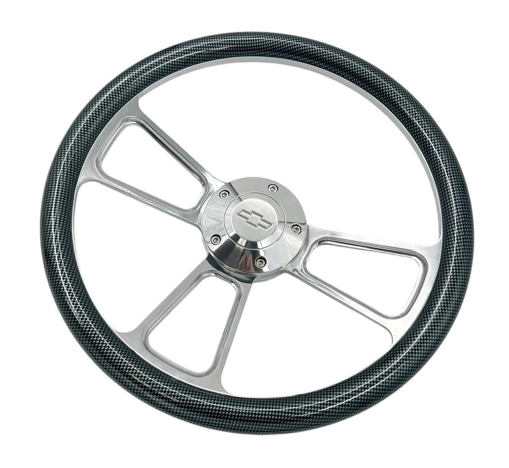 14 Inch Billet Steering Wheel Replacement with CF Style Wrap for Chevrolet (2000–2024)