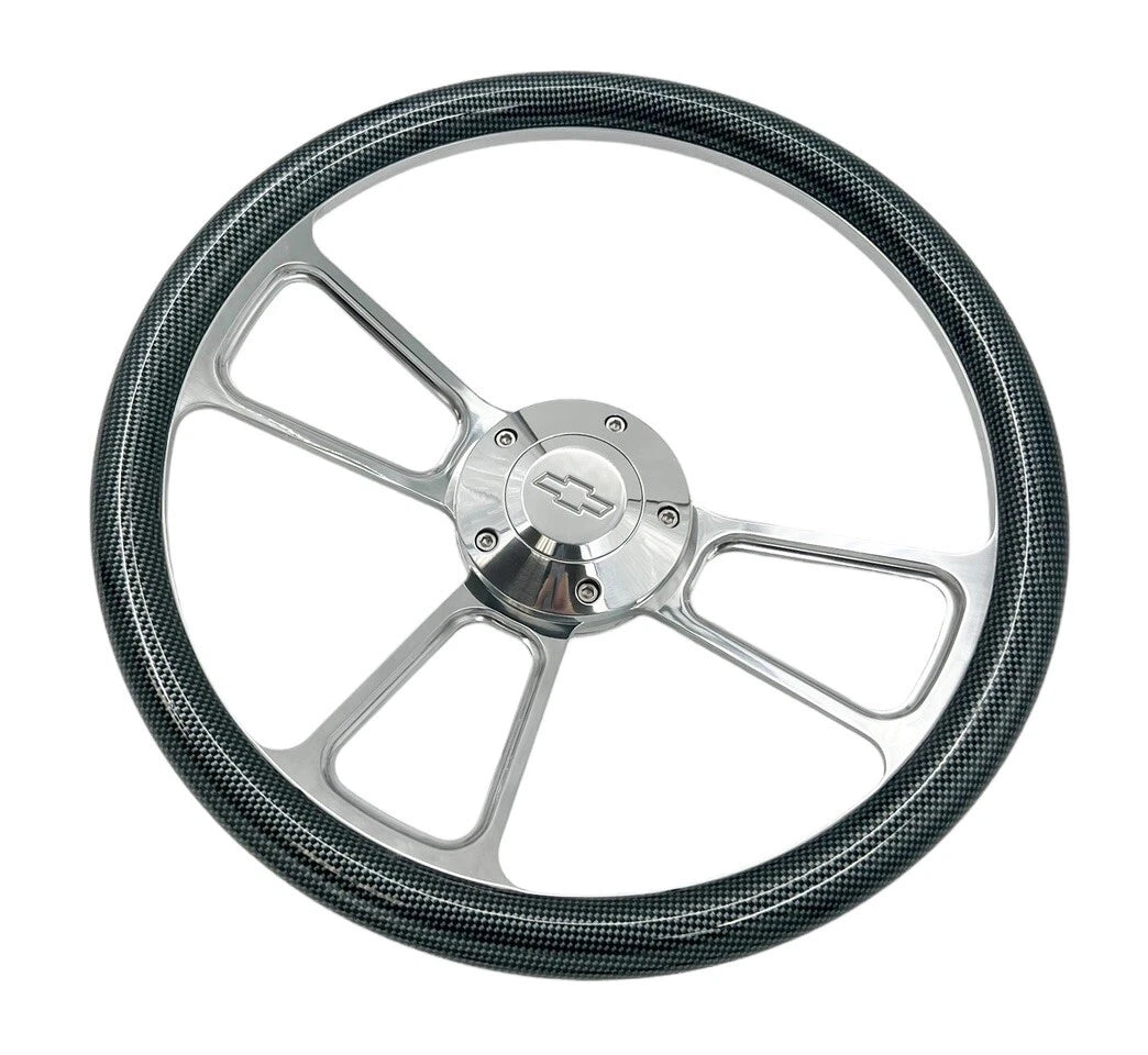 14 Inch Billet Steering Wheel Replacement with CF Style Wrap for Chevrolet (2000–2024)