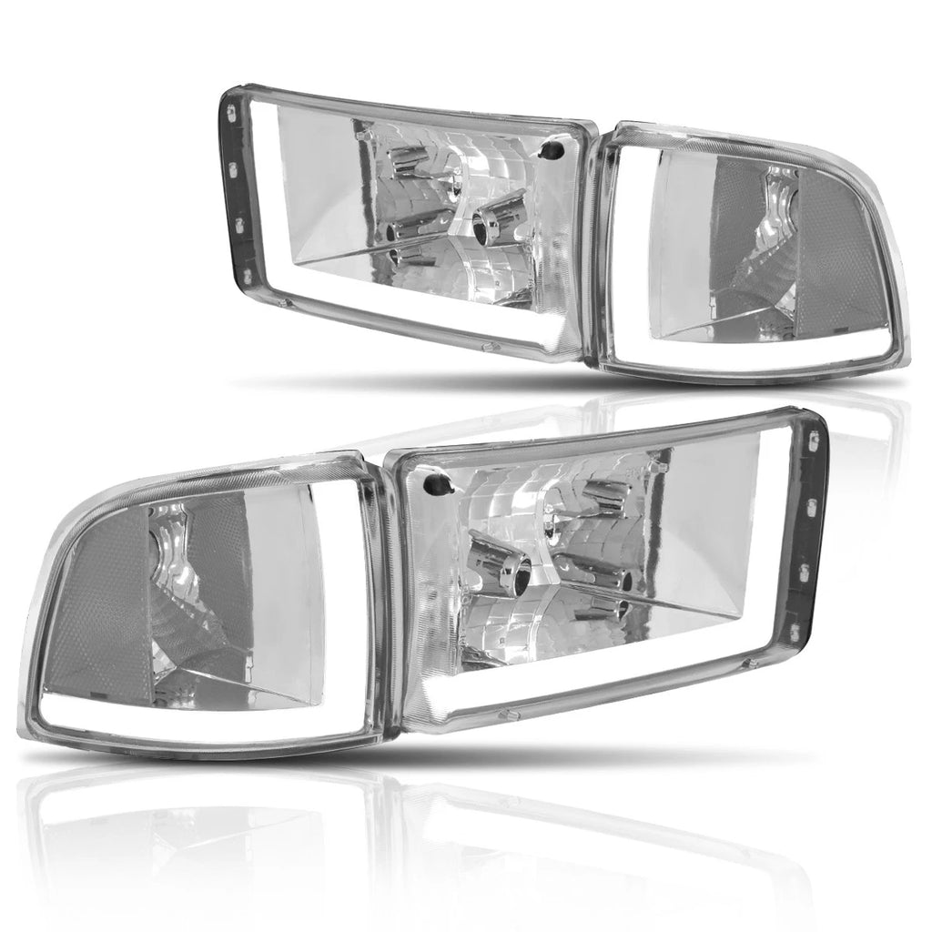 Dual L-Bar LED Headlight for Dodge Ram (1994–2002) - Chrome Housing