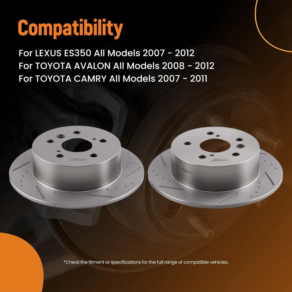 Rear Brake Rotors Kit for Lexus ES350 (2007–2012), Toyota Avalon (2008–2012), Camry (2007–2011)