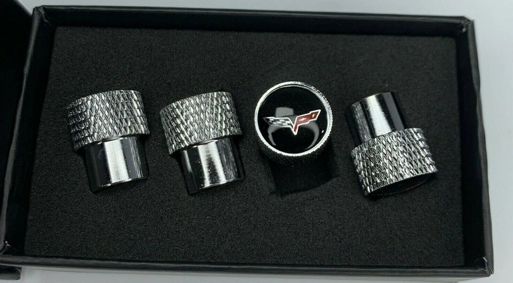 Valve Stem Caps W C6 Corvette Emblem Premium Chrome Knurled for Corvette (2005–2013)