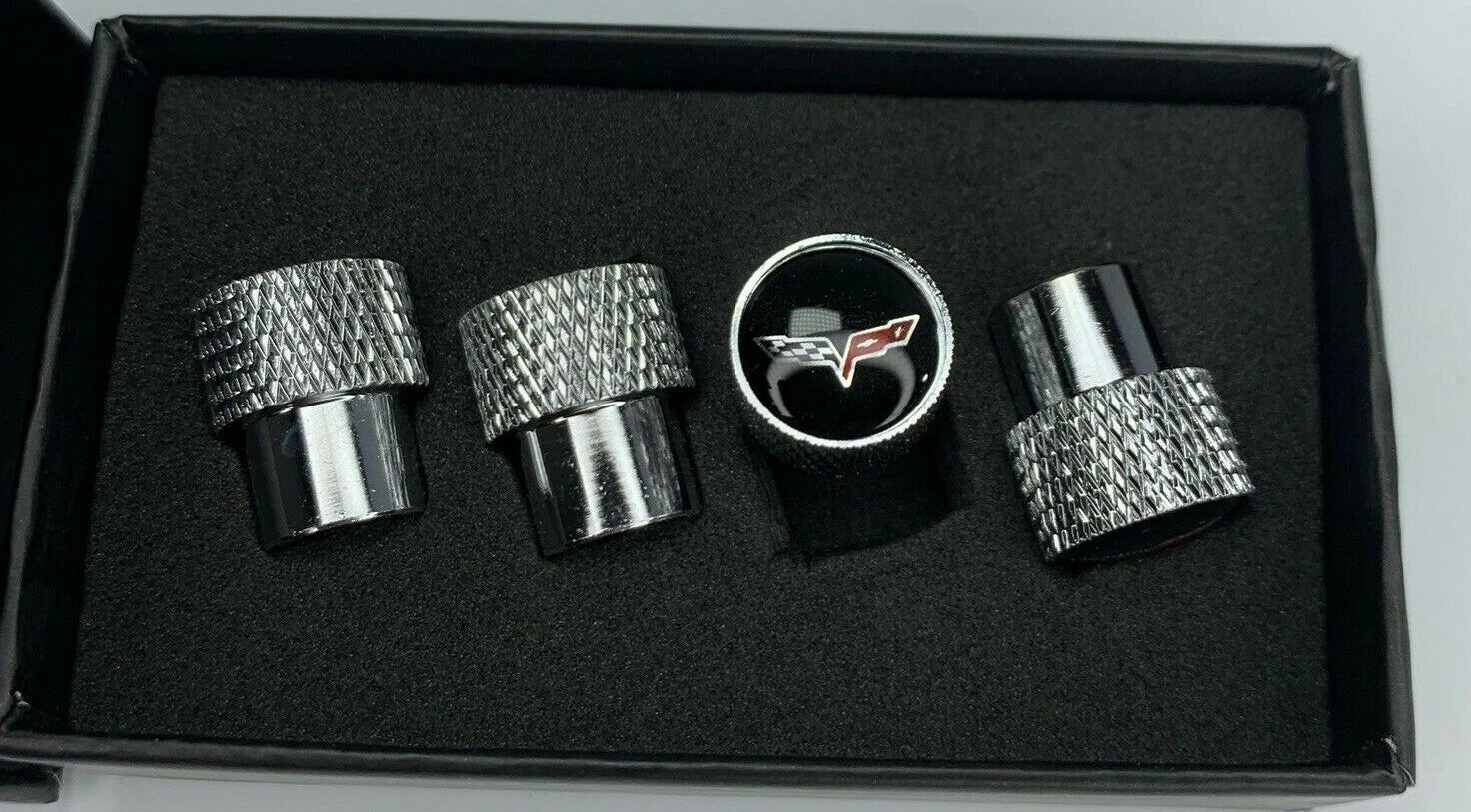 Valve Stem Caps W C6 Corvette Emblem Premium Chrome Knurled for Corvette (2005–2013)