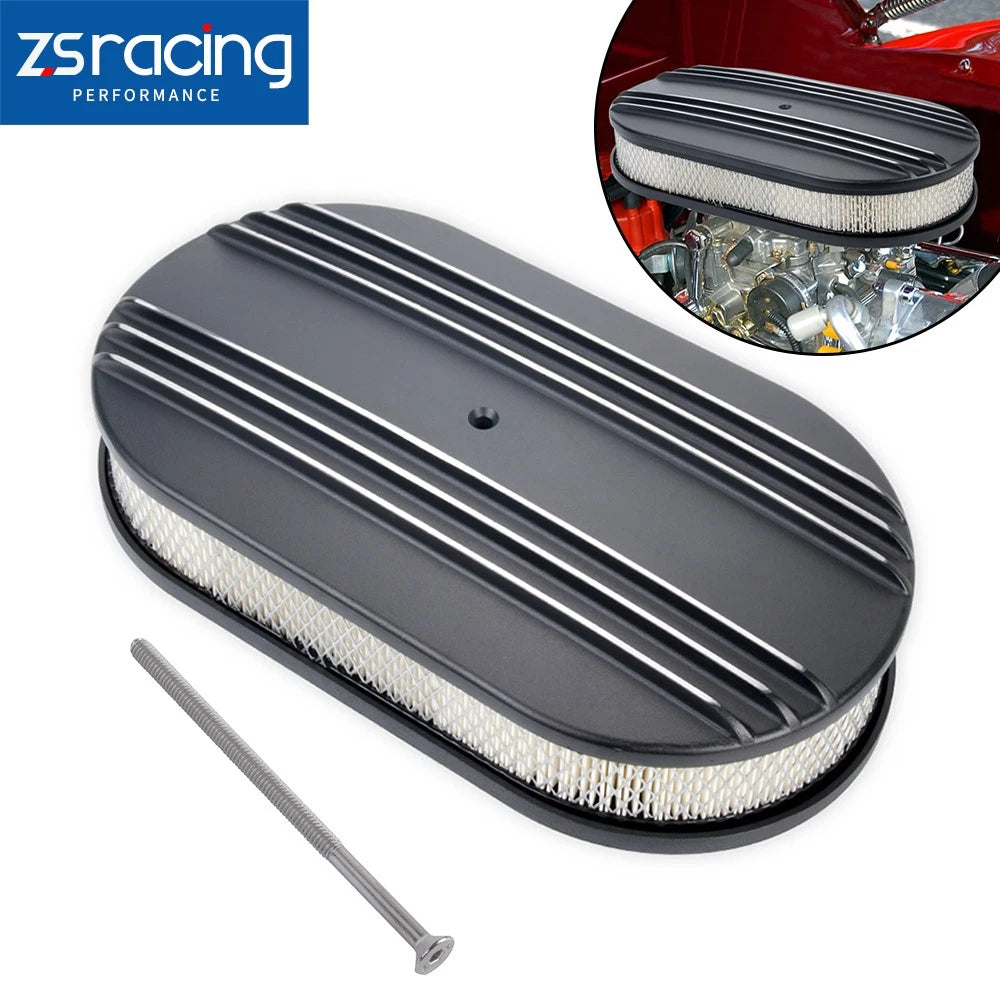 Set of 2 Black Chrome Half Finned Air Cleaners with Washable Filter