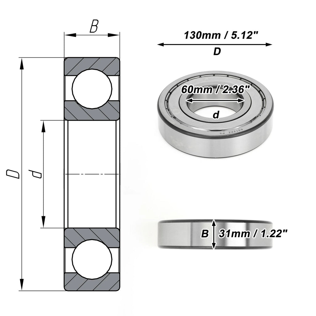 Deep Groove Ball Bearing 6312ZZ for Scooter Skateboard Wheel (P5)