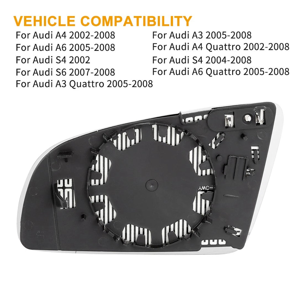Heated Right Side Rearview Mirror Glass with Backing for Audi S4 (2004–2008)