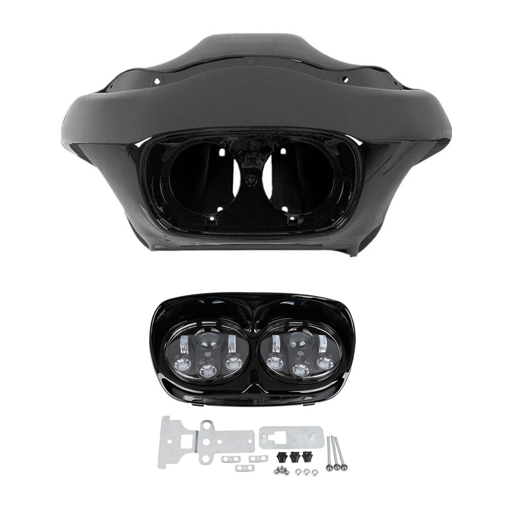 LED Headlight for Harley Road Glide (1998–2013) - Matte Black Inner Outer Fairing