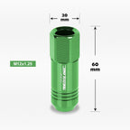 Set of 20 M12X1.25 Green JDM Open End Conical Hex Wheel Lug Nuts + Extension 20mm
