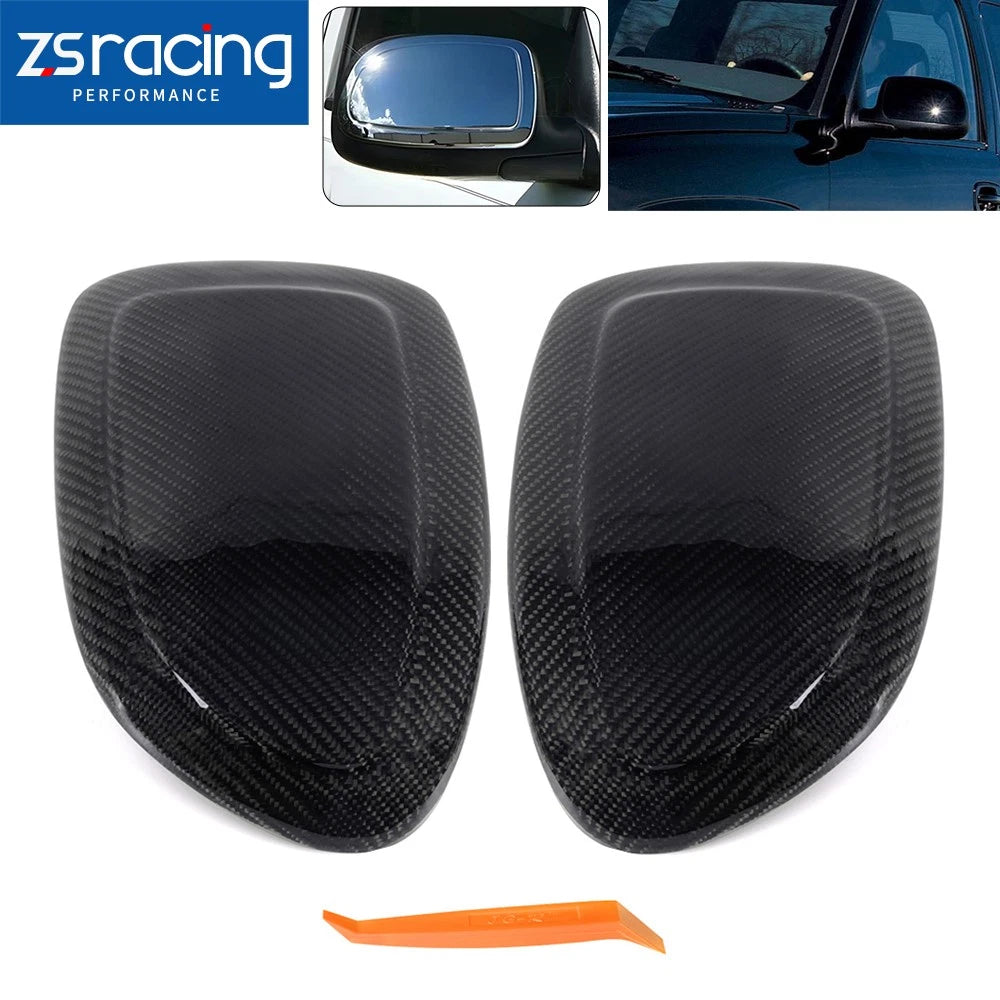 2X Carbon Fiber Mirror Cover Caps for Chevy Silverado GMC Sierra