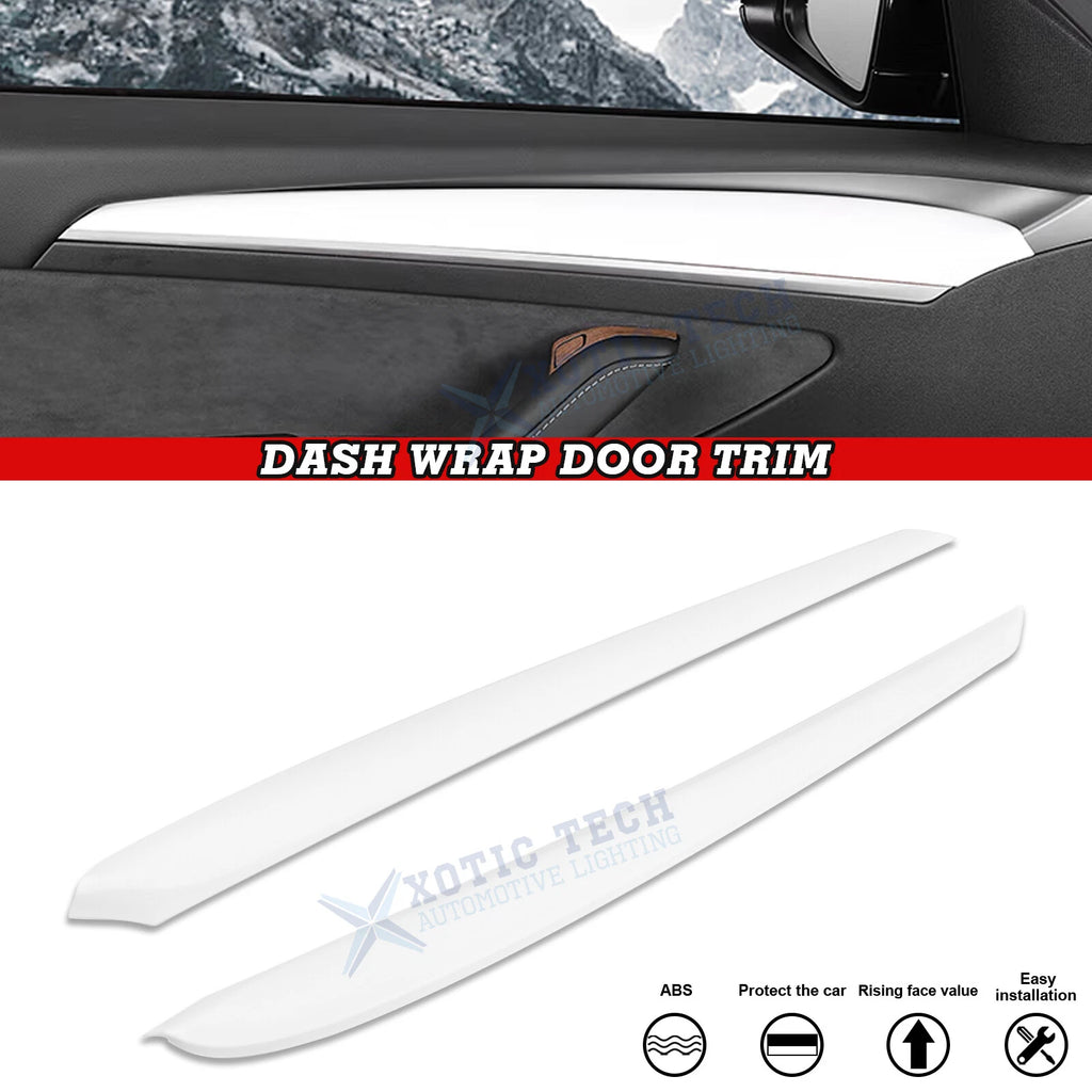 Matte White Inner Front Door Trim Panel Armrest Wrap Cover for Tesla Model Y (2020–2024)