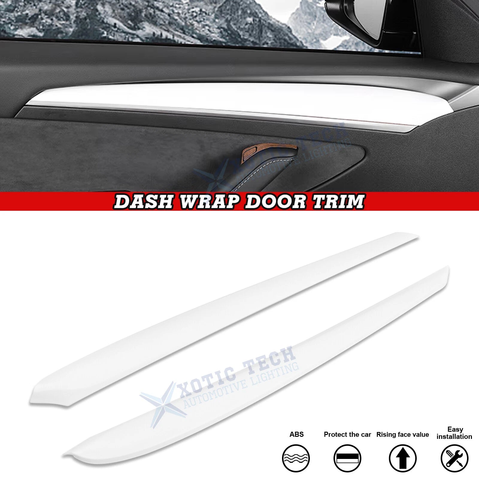 Matte White Inner Front Door Trim Panel Armrest Wrap Cover for Tesla Model Y (2020–2024)