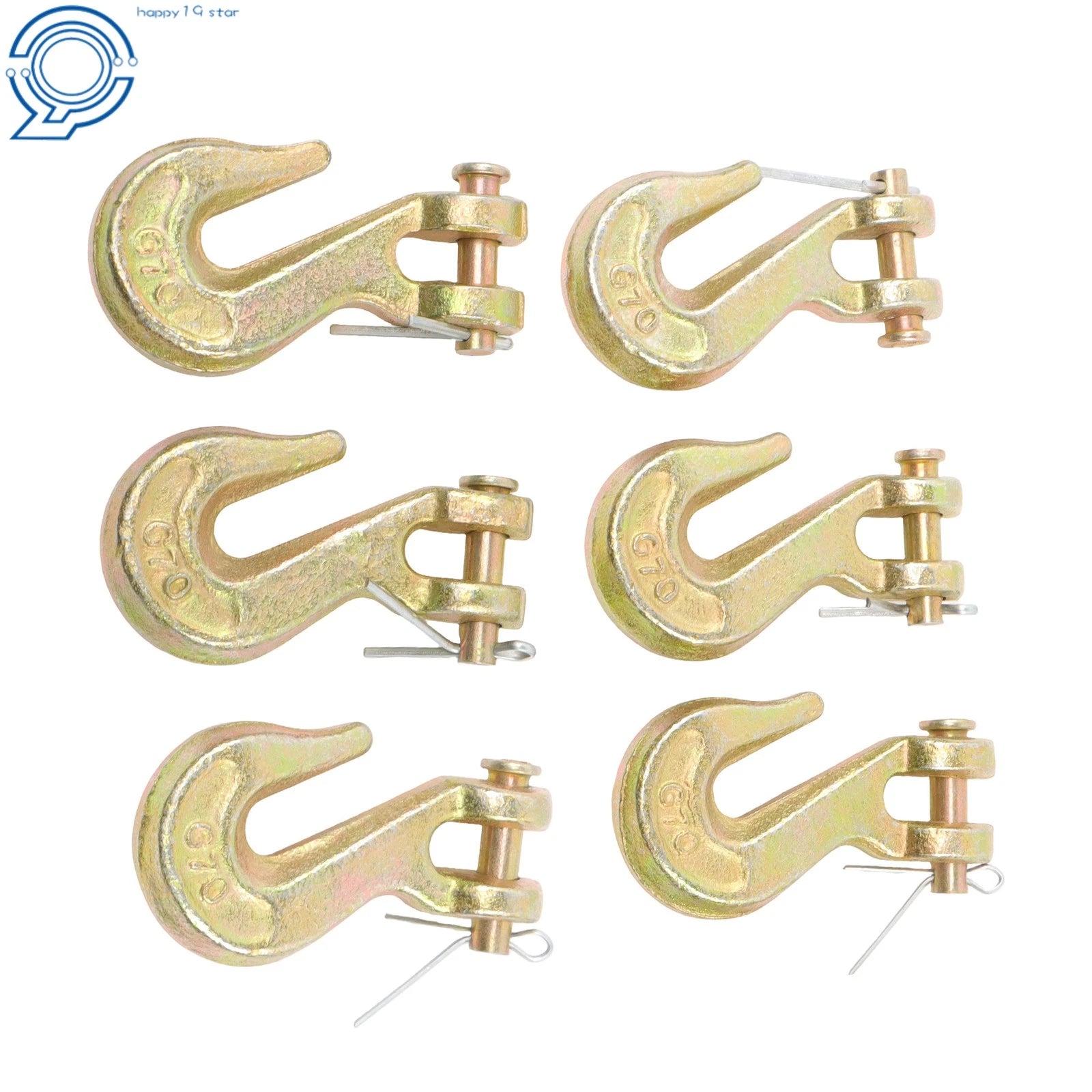 Set of 6 Clevis Grab Hooks for G70 Chain (3600 LBS Load Limit)