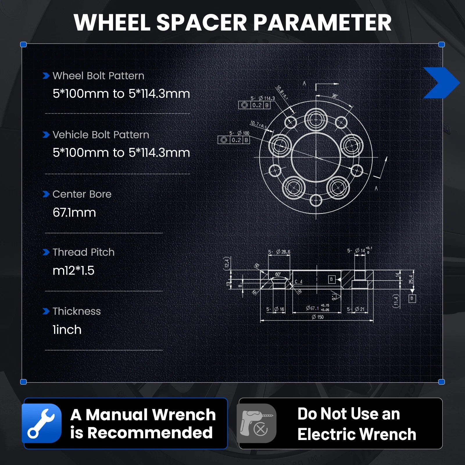 Set of 4 Wheel Adapters 5x100 to 5x114.3 for Multiple Models
