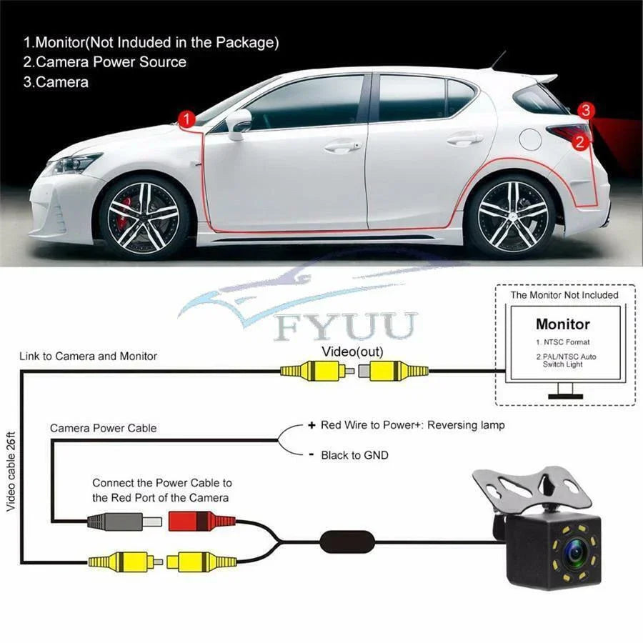 8 LED Night Vision 170�� Wide Angle Backup Camera for Car RV