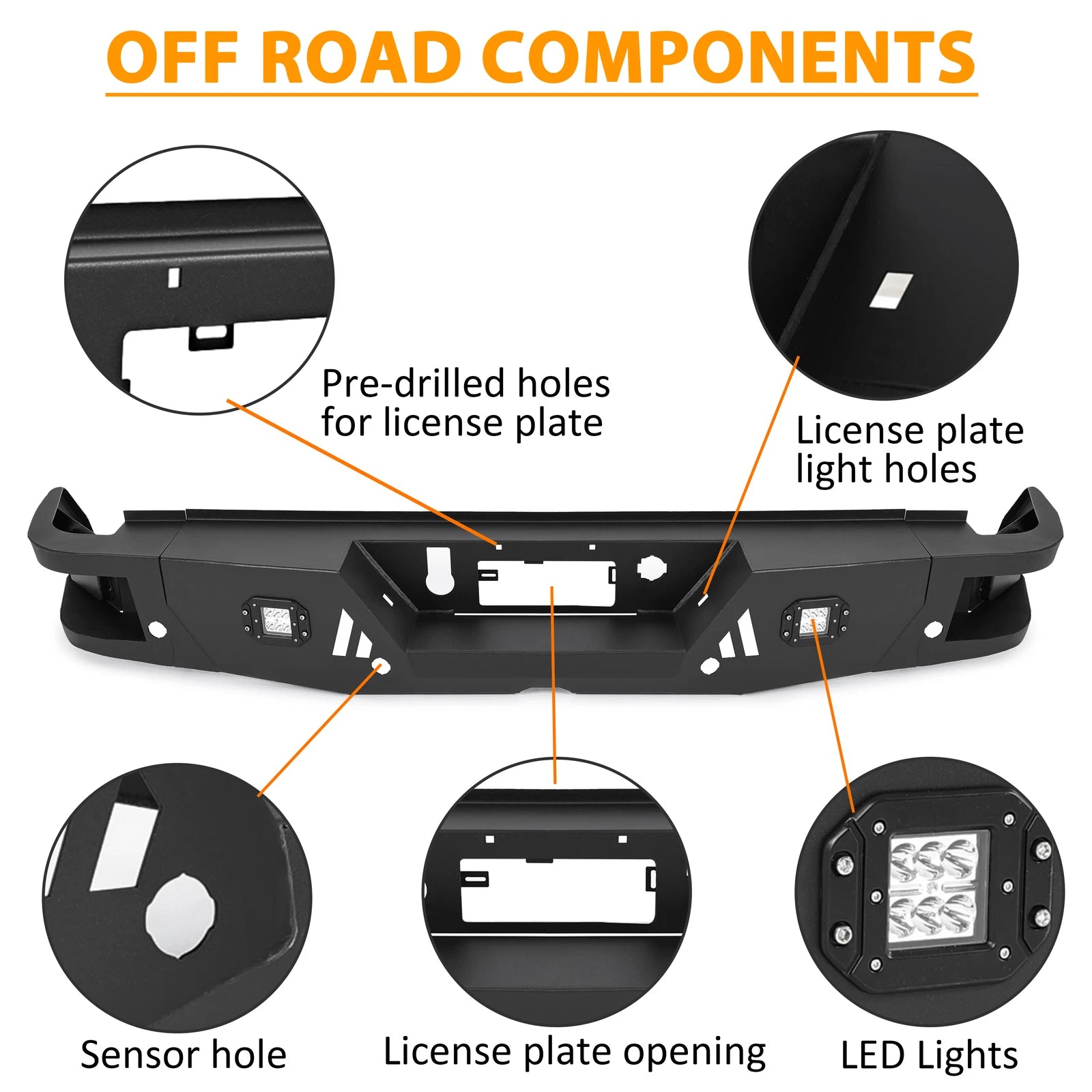 Full Width Black Steel Rear Bumper with LED for Chevy Silverado 1500 LTD (2022)