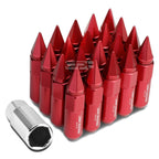 20 PCS M12X1.5 90MM Tall Red Aluminum Spiked Cap Lug Nuts + Adapter