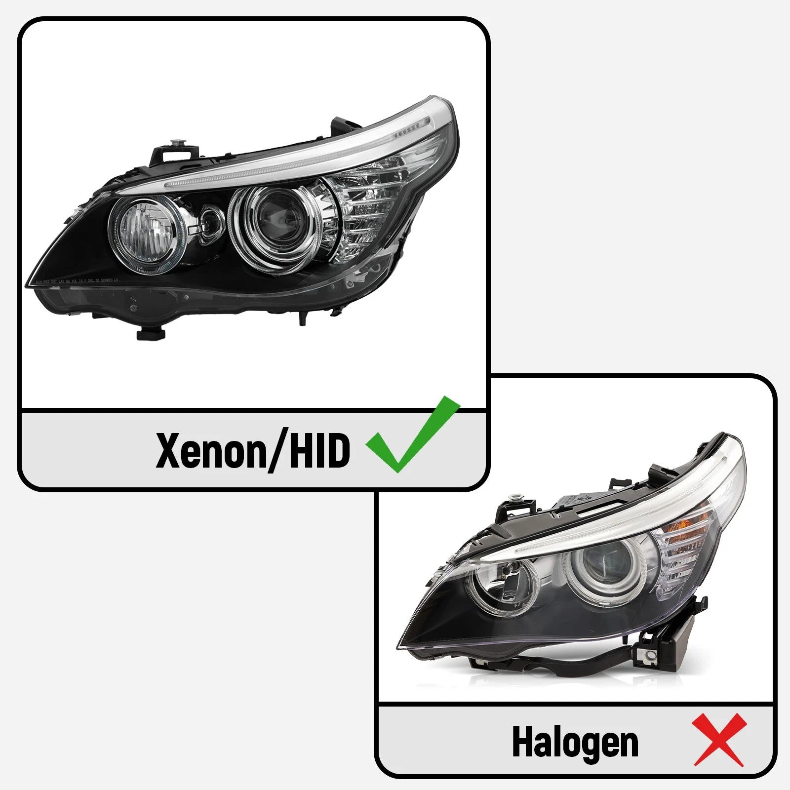 Set of 2 HID Headlights w/ AFS for BMW E60 E61 528i 535i (2008–2010)