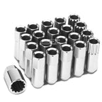 Open-End Aluminum Silver Lug Nuts Set of 4 + Adapter M12x1.25 (20mm OD/60mm Tall)