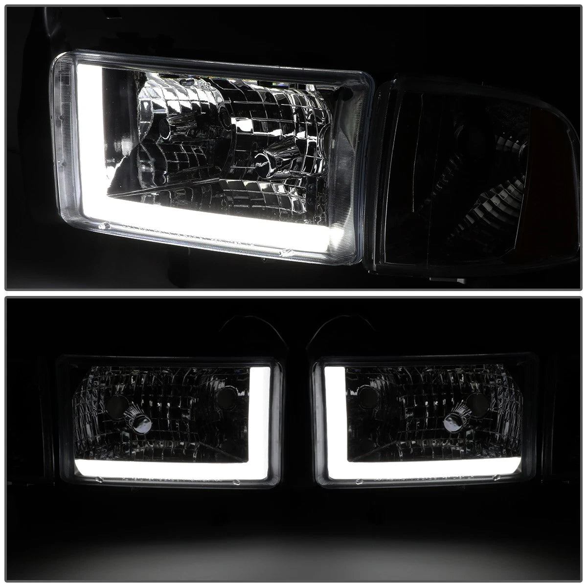 LED DRL Bar Headlight Lamps for Dodge Ram (1994–2002) Smoked/Amber