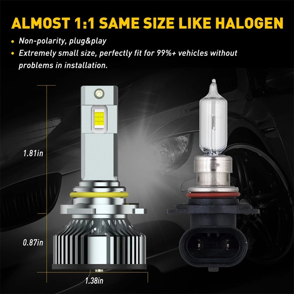 2X LED Headlight Bulbs for CANBUS 9006 HB4 (40000LM, 6500K)