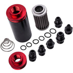 Set of 4 AN6 AN8 AN10 High Flow Fuel Filter 100 Micron Cleanable Black&Red