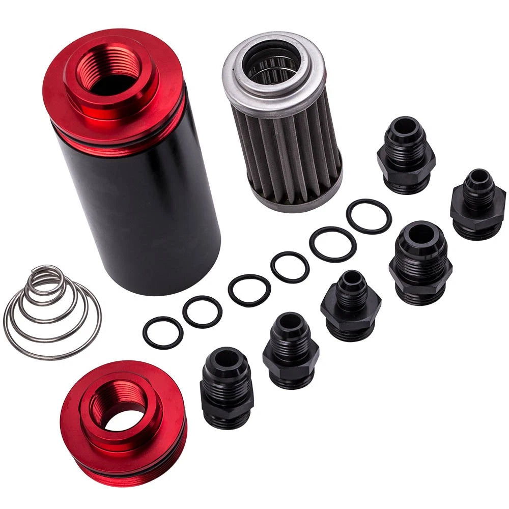 Set of 4 AN6 AN8 AN10 High Flow Fuel Filter 100 Micron Cleanable Black&Red
