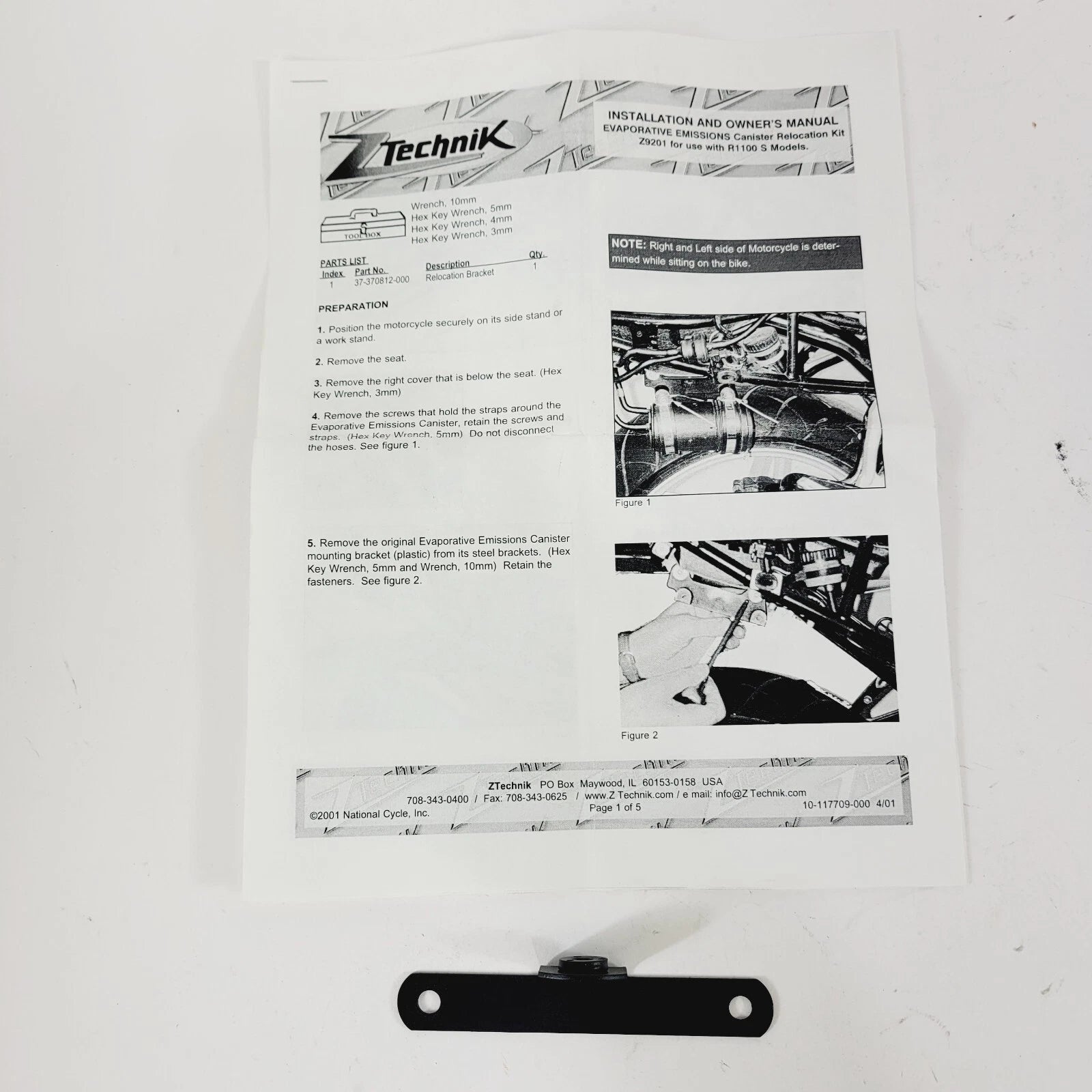Ztechnik Evaporative Canister Relocation Kit for BMW R1100S (2001–2005)