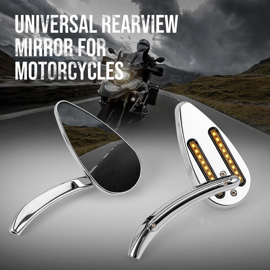 2X Rearview Mirrors with LED Turn Signals for Yamaha Suzuki Kawasaki Honda Harley