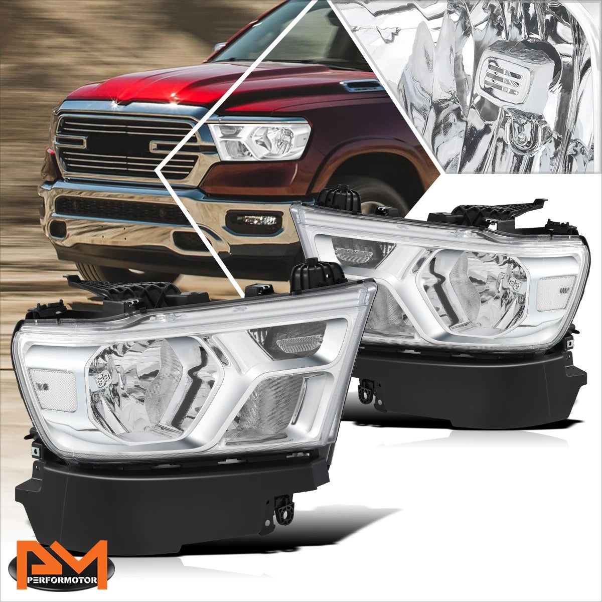 Headlight Assembly for Ram 1500 (2019–2024) Chrome Housing Clear Corner