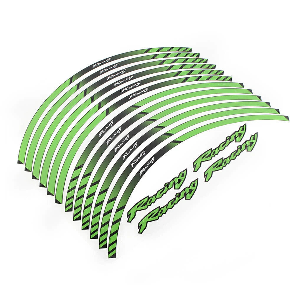 Set of 2 Green Motorcycle Wheel Rim Tape Decal Stripes 17" 18" Universal