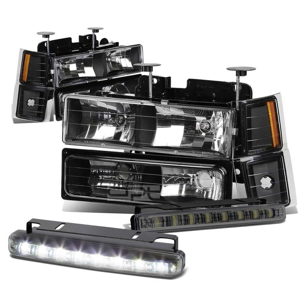 Black Headlight, Amber Corner, Bumper, LED Fog Light Set for GM C/K Suburban (1994–1998)