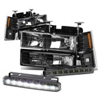 Black Headlight, Amber Corner, Bumper, LED Fog Light Set for GM C/K Suburban (1994–1998)