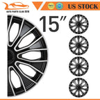 Set of 4 Wheel Hub Caps for All Makes Models (15") Black & Silver
