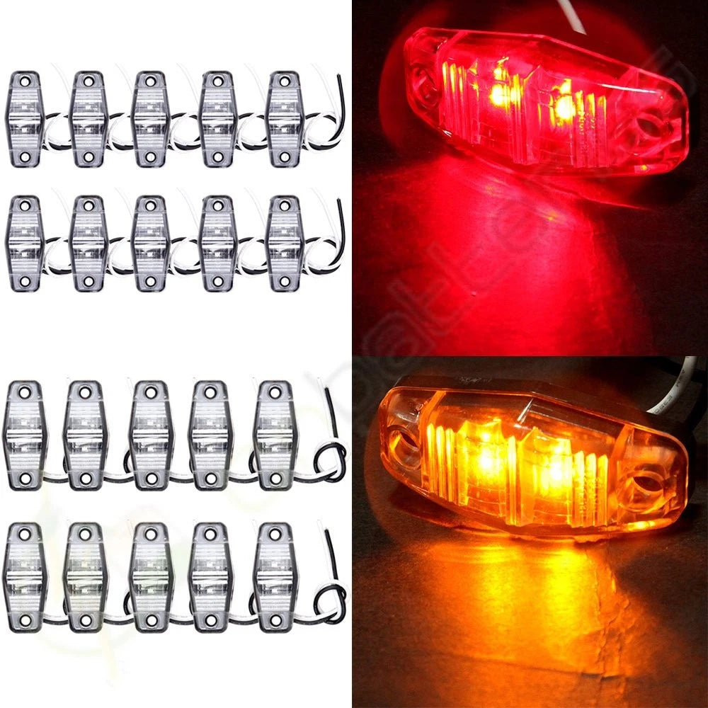 Set of 10 Mini LED Side Marker Lights - 3 Diode Amber & Red