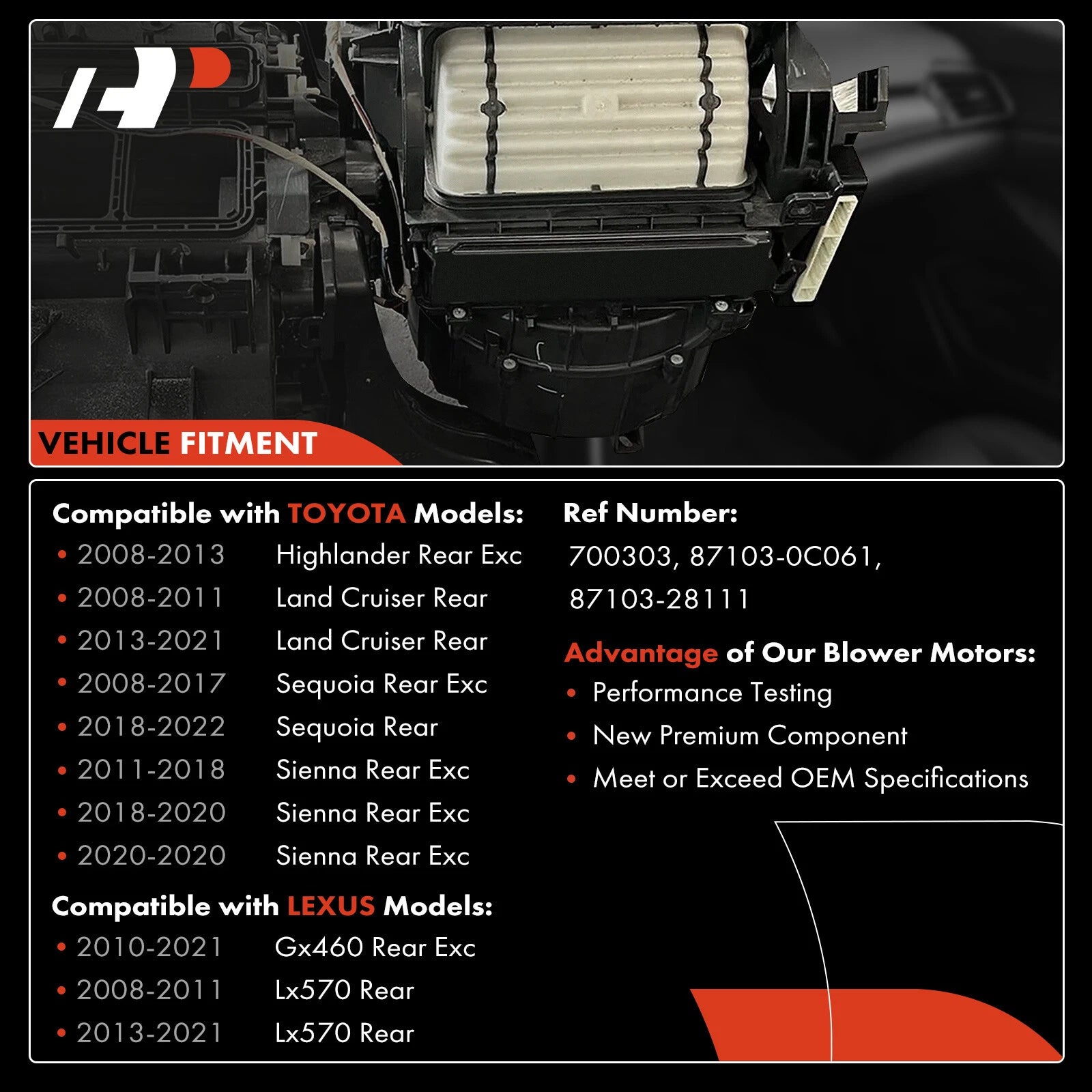Rear HVAC Blower Motor for Toyota Corolla (2022)